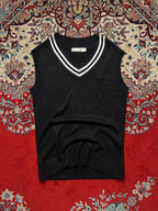 Basic House Black V-Neck Preppy Knit SLEEVELESS Sweater - S