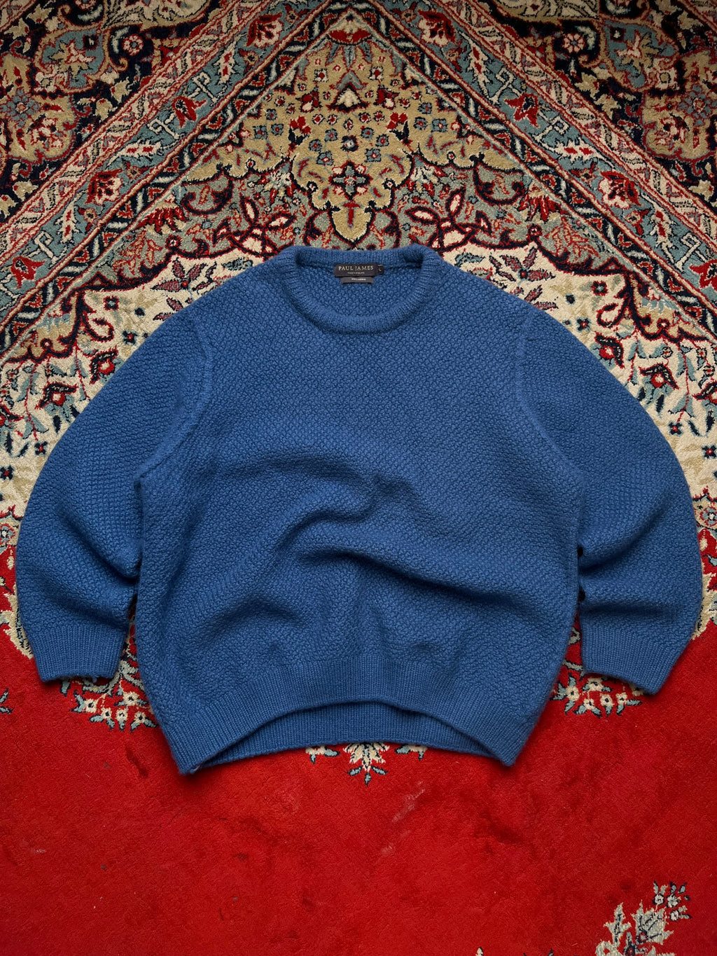Paul James Blue Merino Wool Crewneck Knit Sweater - L