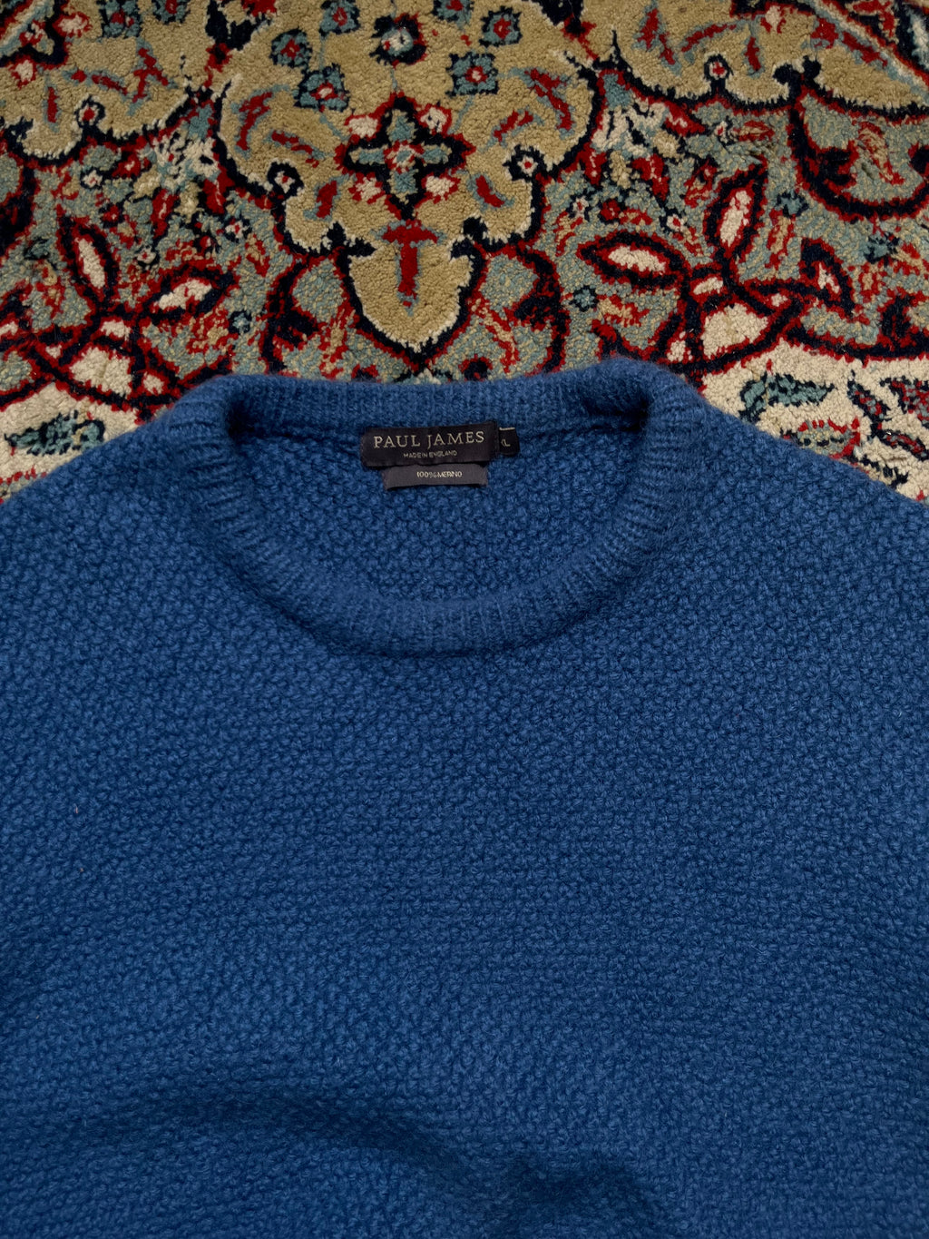 Paul James Blue Merino Wool Crewneck Knit Sweater - L