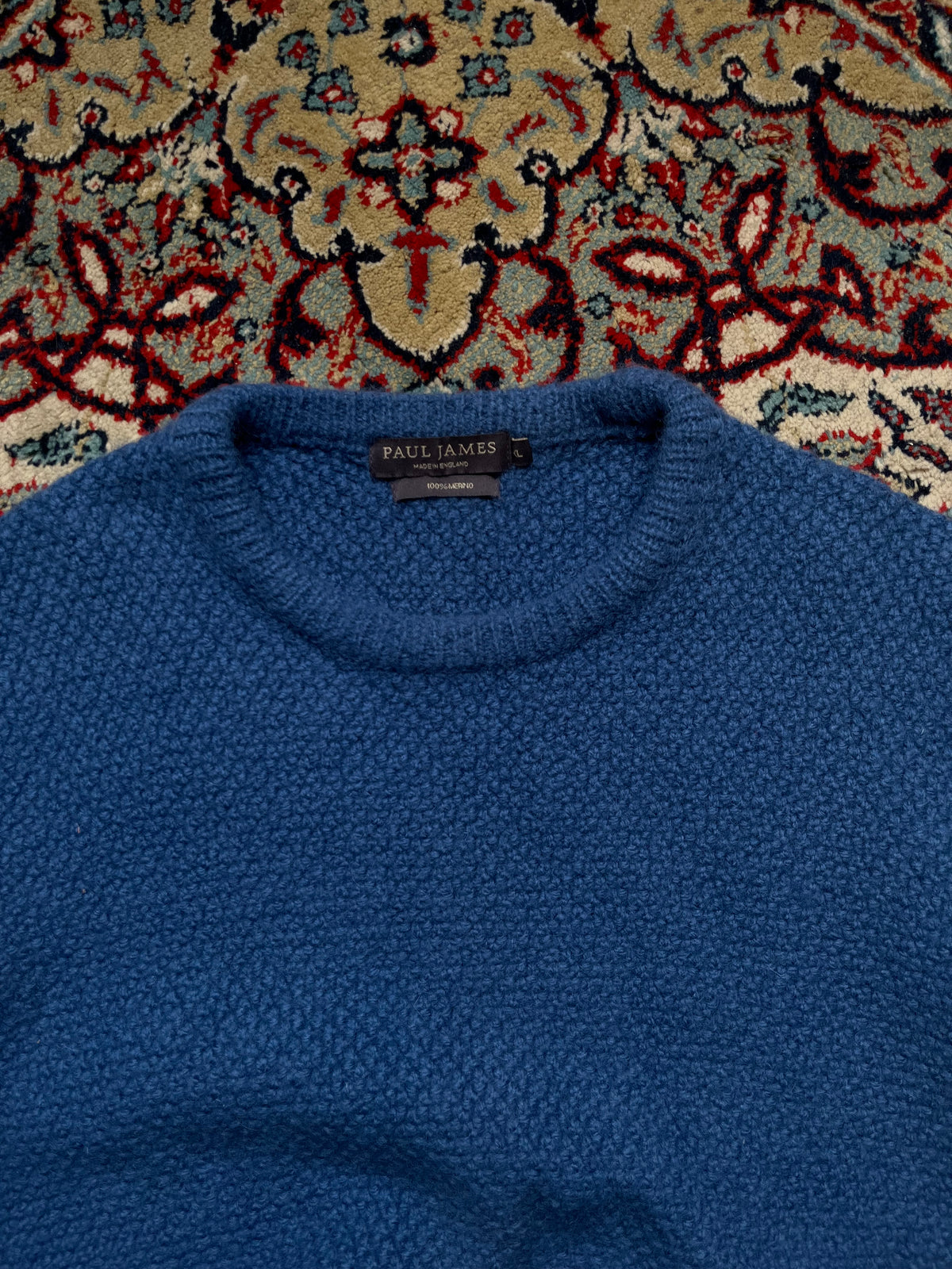 Paul James Blue Merino Wool Crewneck Knit Sweater - L