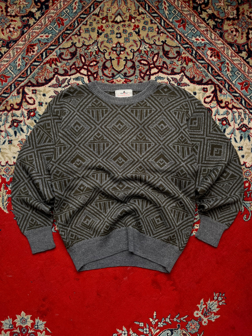 Vintage Pingouin Geometric Pattern Wool Blend Crewneck Sweater - M