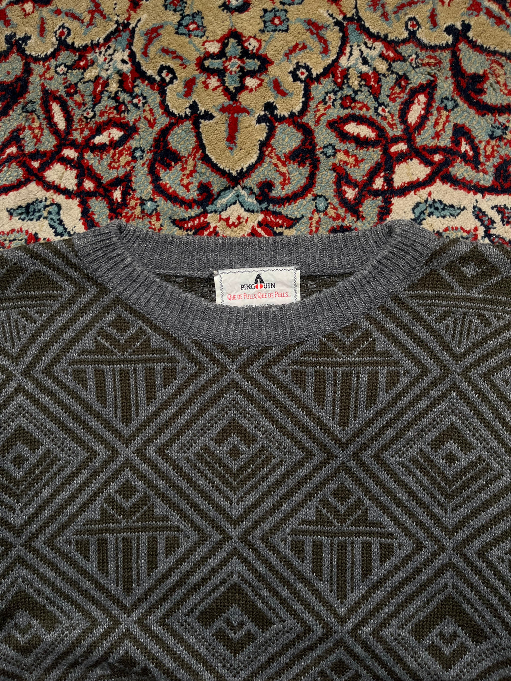 Vintage Pingouin Geometric Pattern Wool Blend Crewneck Sweater - M
