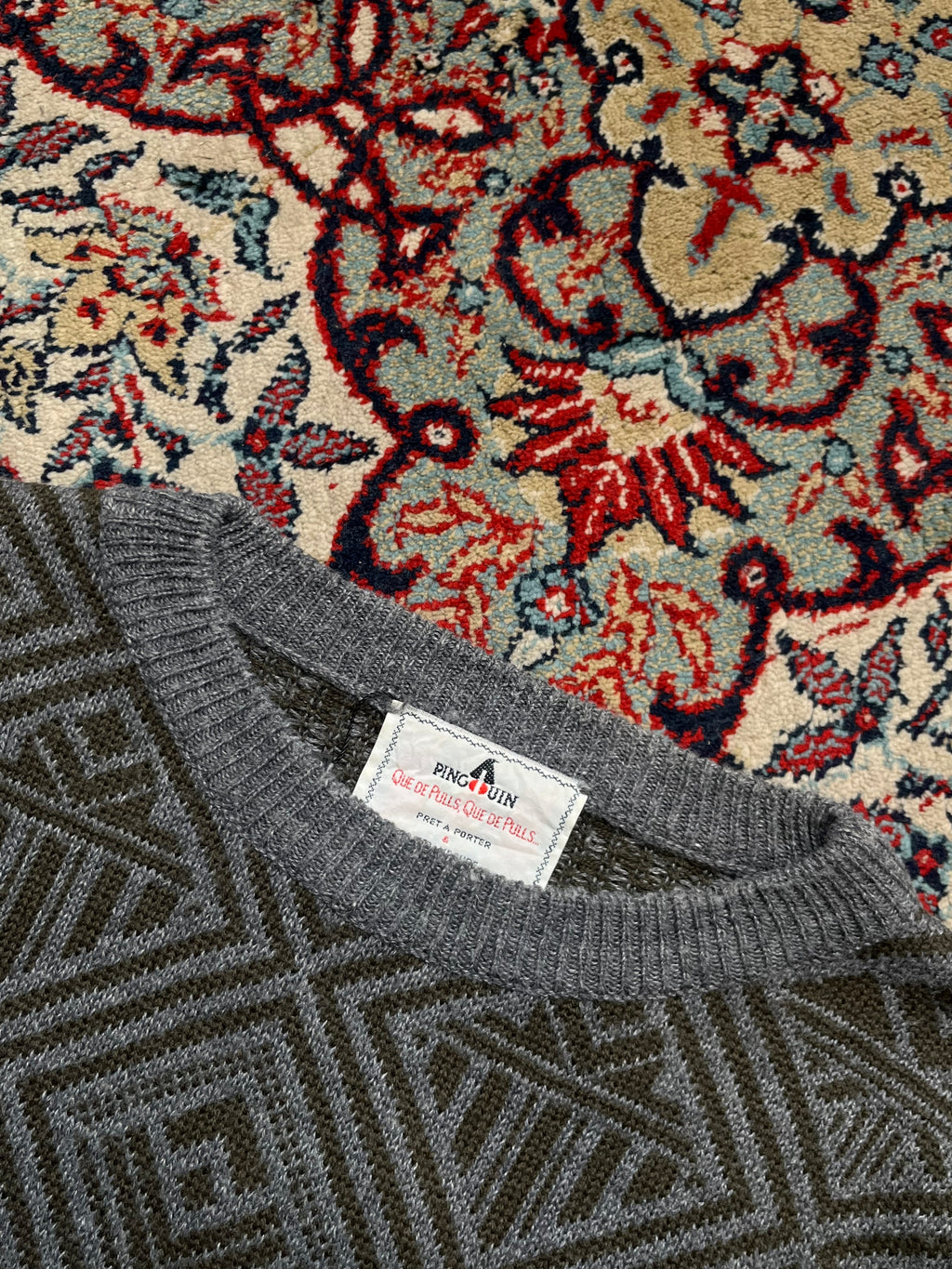 Vintage Pingouin Geometric Pattern Wool Blend Crewneck Sweater - M