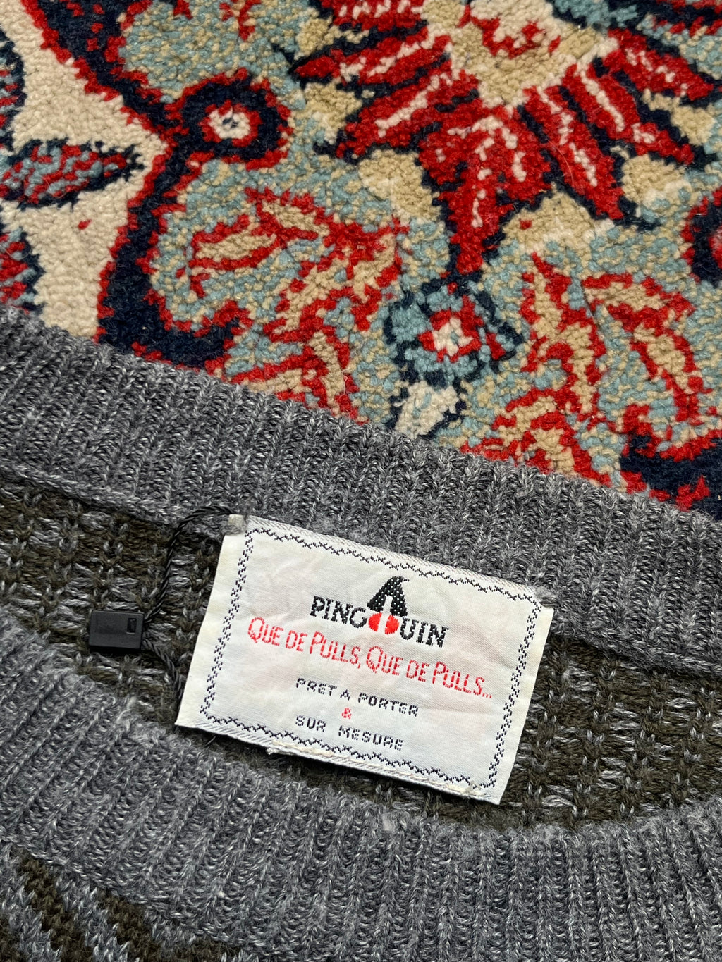 Vintage Pingouin Geometric Pattern Wool Blend Crewneck Sweater - M