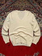 Pink Flamingo Ivory Cream Cashmere Wool V-Neck Knit Sweater - M