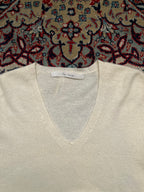 Pink Flamingo Ivory Cream Cashmere Wool V-Neck Knit Sweater - M