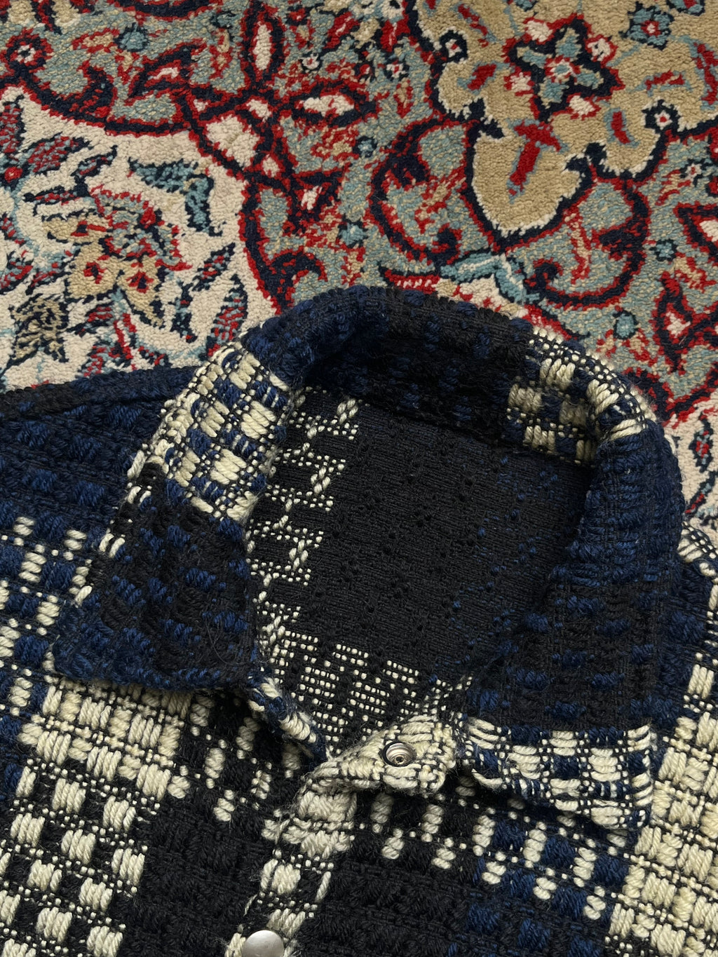 Cattee Blue Plaid Heavy Textured Tweed Streetwear Jacket - M