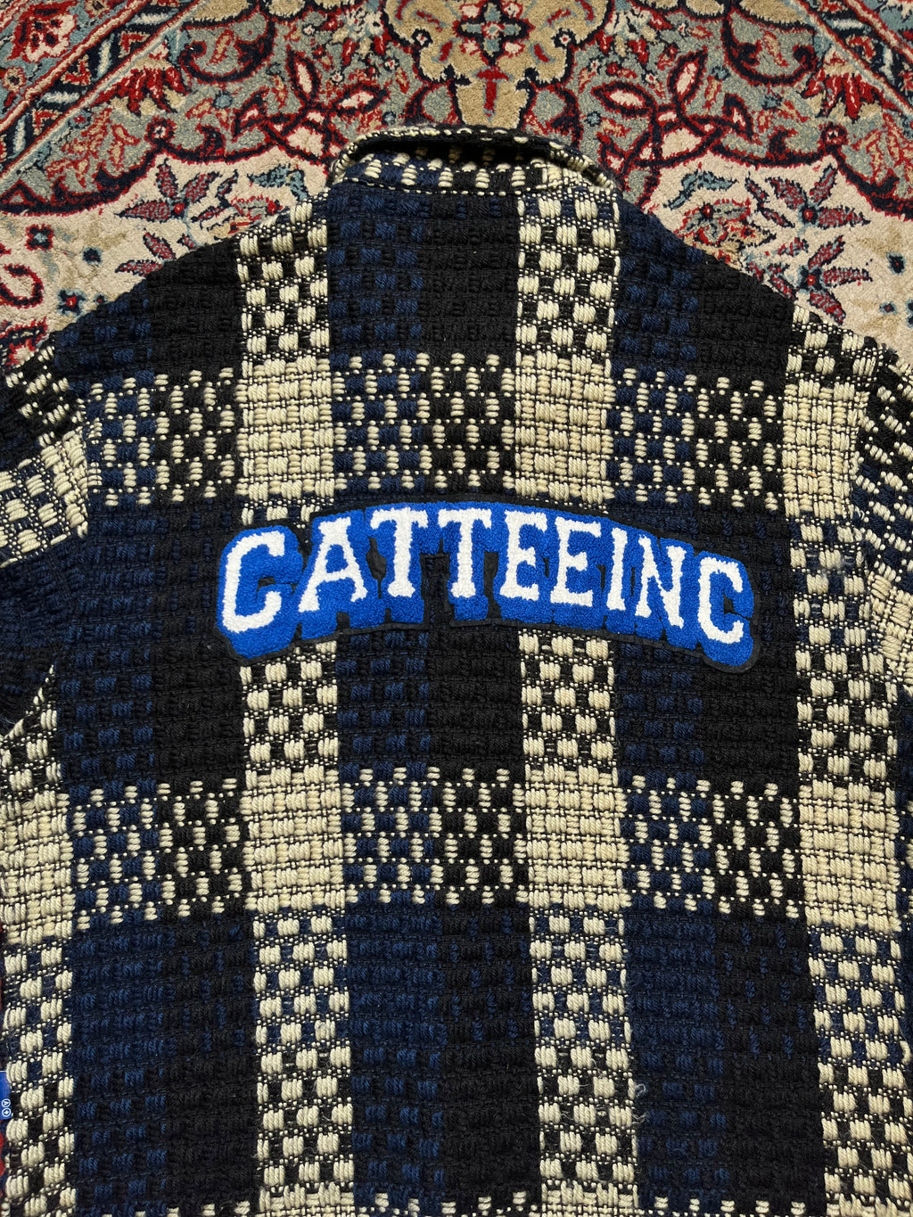 Cattee Blue Plaid Heavy Textured Tweed Streetwear Jacket - M
