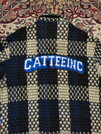 Cattee Blue Plaid Heavy Textured Tweed Streetwear Jacket - M