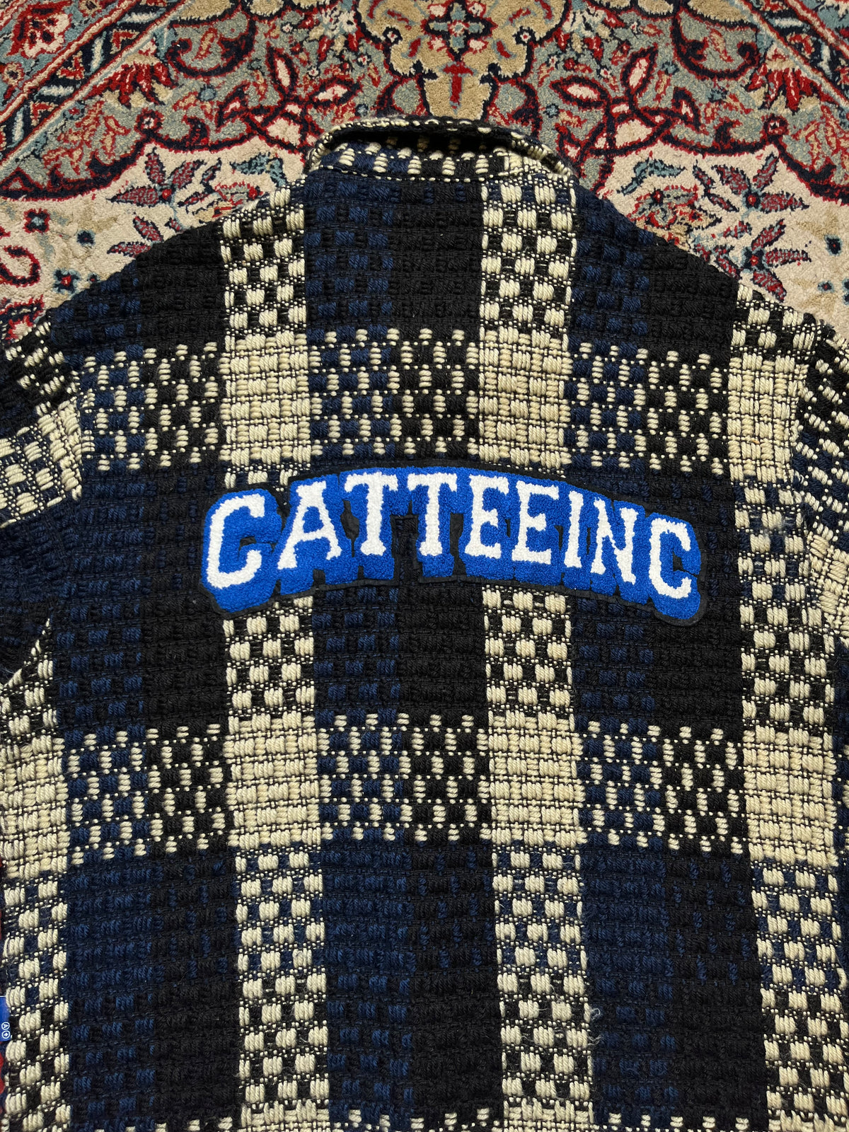 Cattee Blue Plaid Heavy Textured Tweed Streetwear Jacket - M