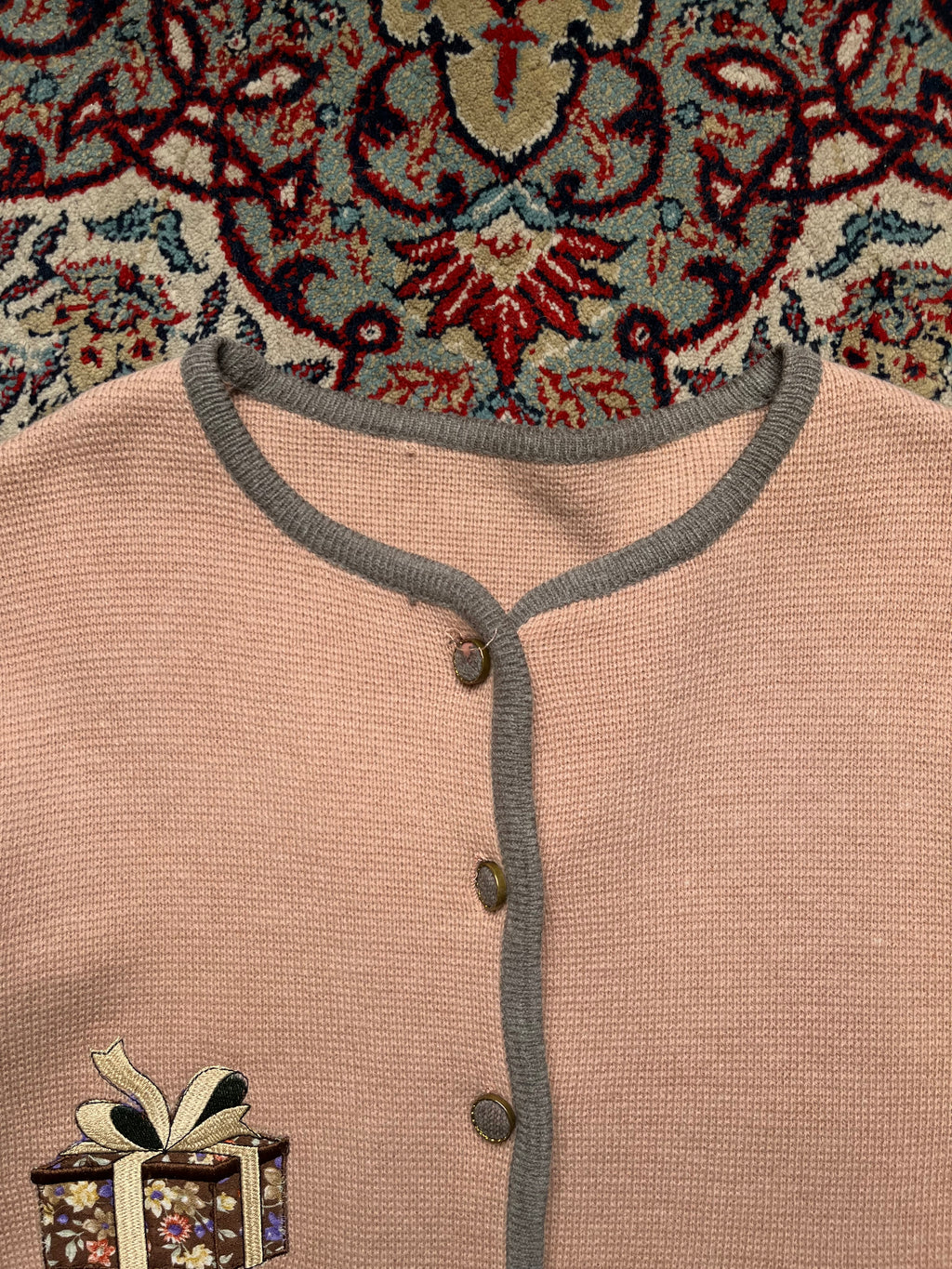 Vintage Embroidered Button Up Knit Cardigan - L