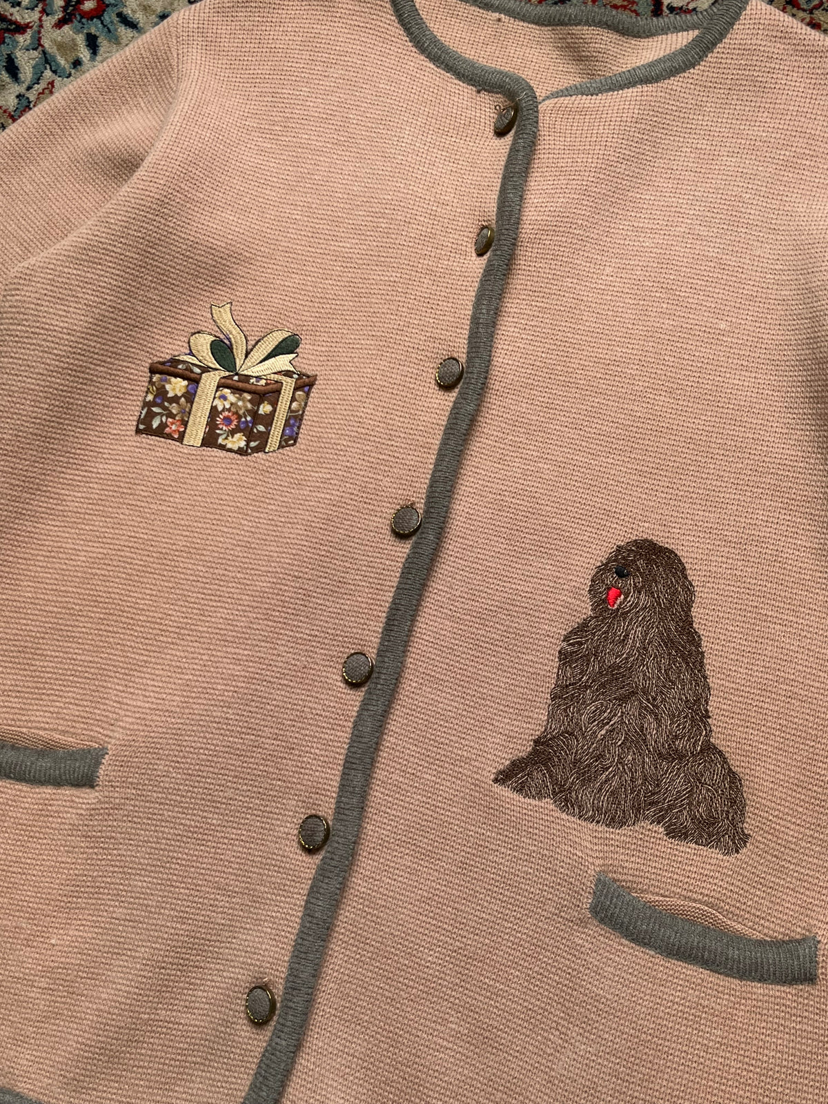 Vintage Embroidered Button Up Knit Cardigan - L