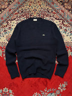 Vintage Lacoste Navy Blue Ribbed Knit Slim Fit Crewneck Sweater - L
