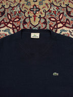 Vintage Lacoste Navy Blue Ribbed Knit Slim Fit Crewneck Sweater - L