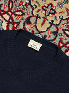 Vintage Lacoste Navy Blue Ribbed Knit Slim Fit Crewneck Sweater - L