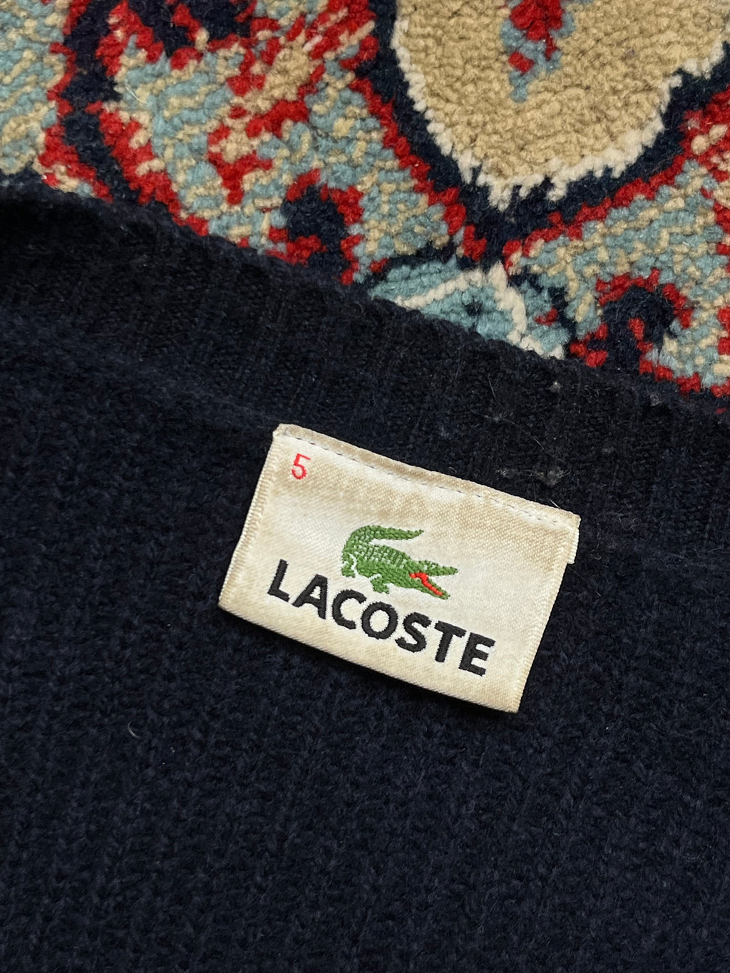 Vintage Lacoste Navy Blue Ribbed Knit Slim Fit Crewneck Sweater - L