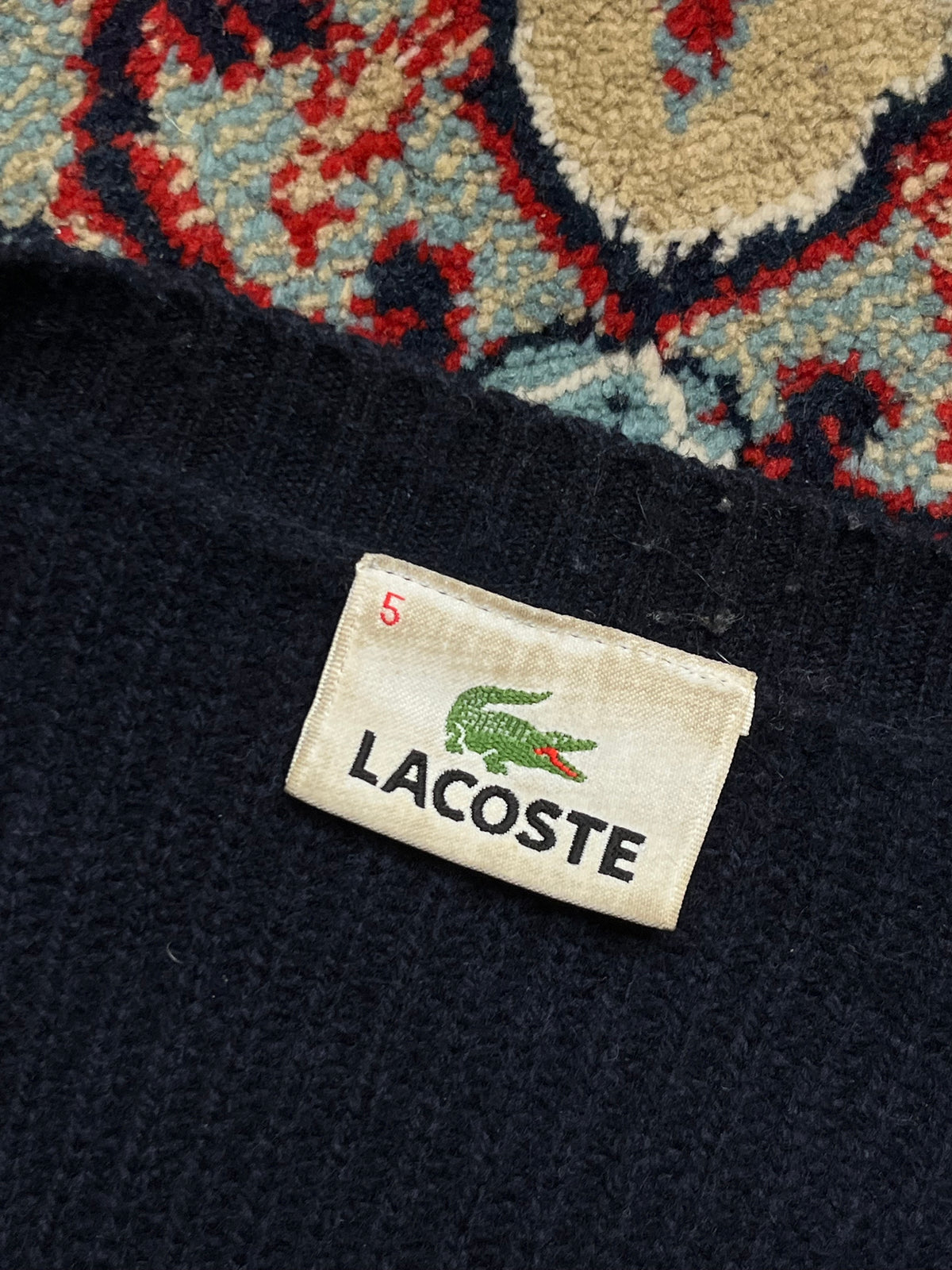 Vintage Lacoste Navy Blue Ribbed Knit Slim Fit Crewneck Sweater - L