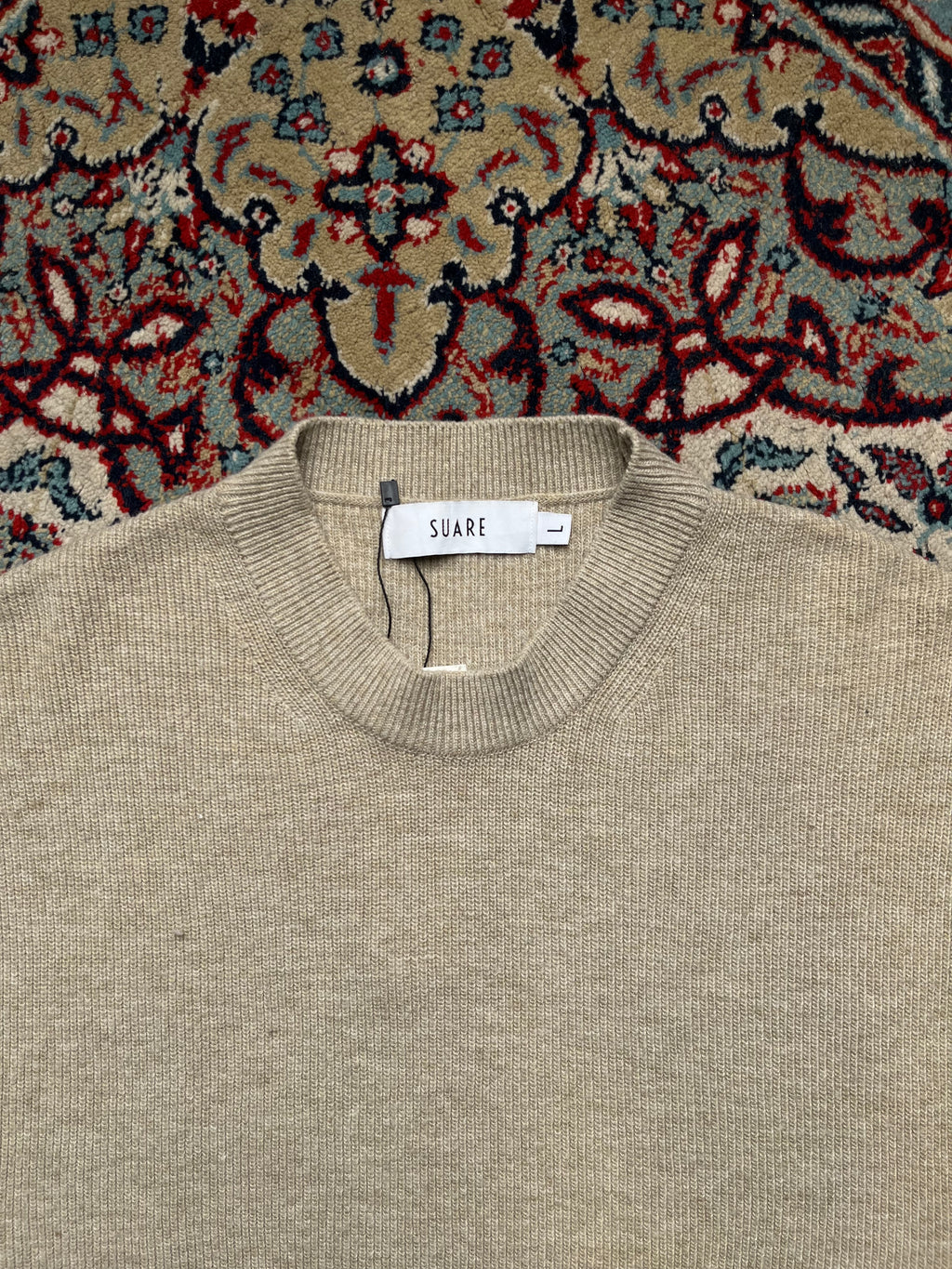 SUARE Beige Crewneck Ribbed Sleeveless Knit Sweater - L