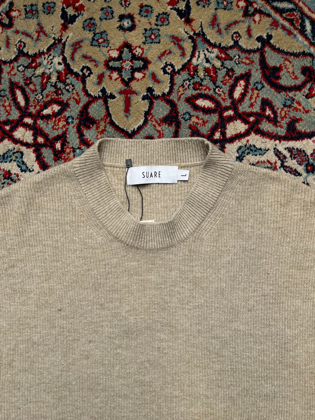 SUARE Beige Crewneck Ribbed Sleeveless Knit Sweater - L