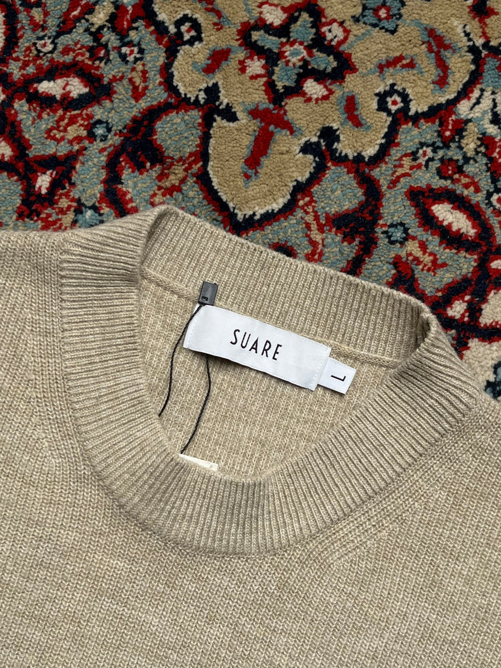 SUARE Beige Crewneck Ribbed Sleeveless Knit Sweater - L