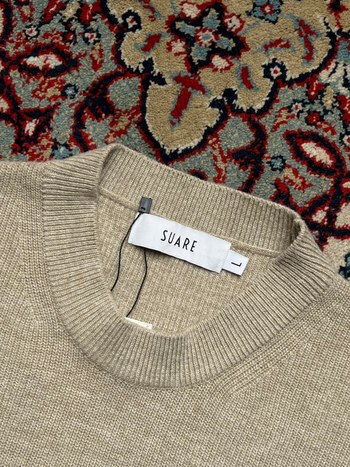 SUARE Beige Crewneck Ribbed Sleeveless Knit Sweater - L
