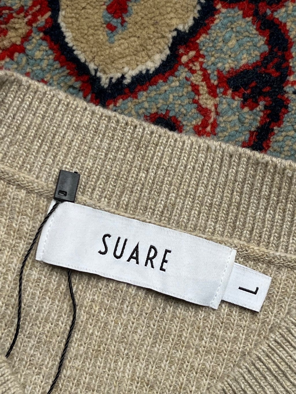 SUARE Beige Crewneck Ribbed Sleeveless Knit Sweater - L