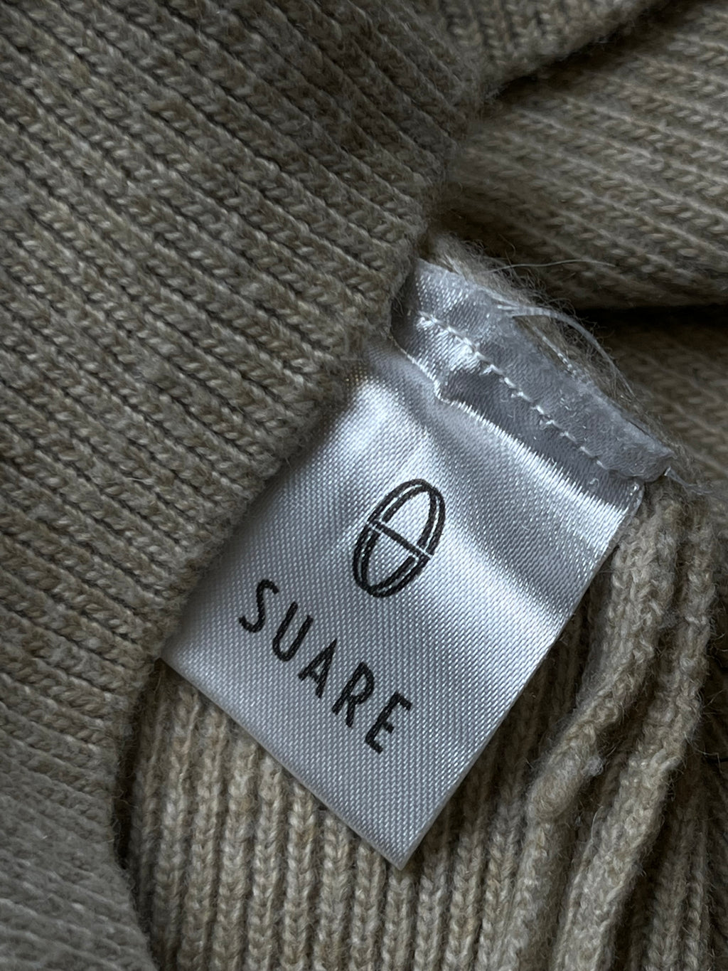 SUARE Beige Crewneck Ribbed Sleeveless Knit Sweater - L