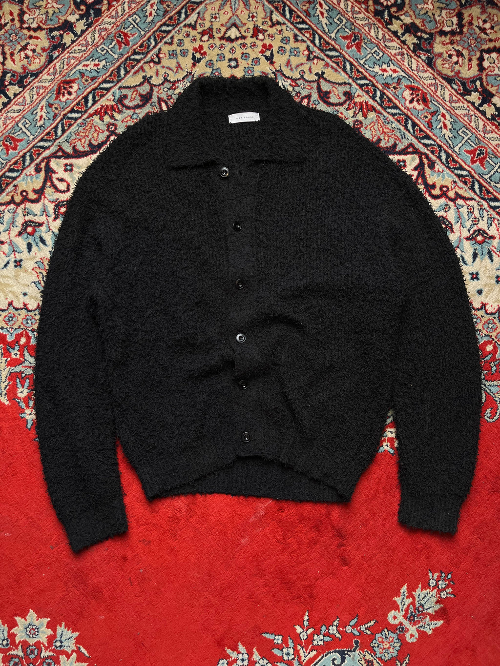 W&P HOUSE Black Shaggy Textured Boucle Knit Cardigan - XL