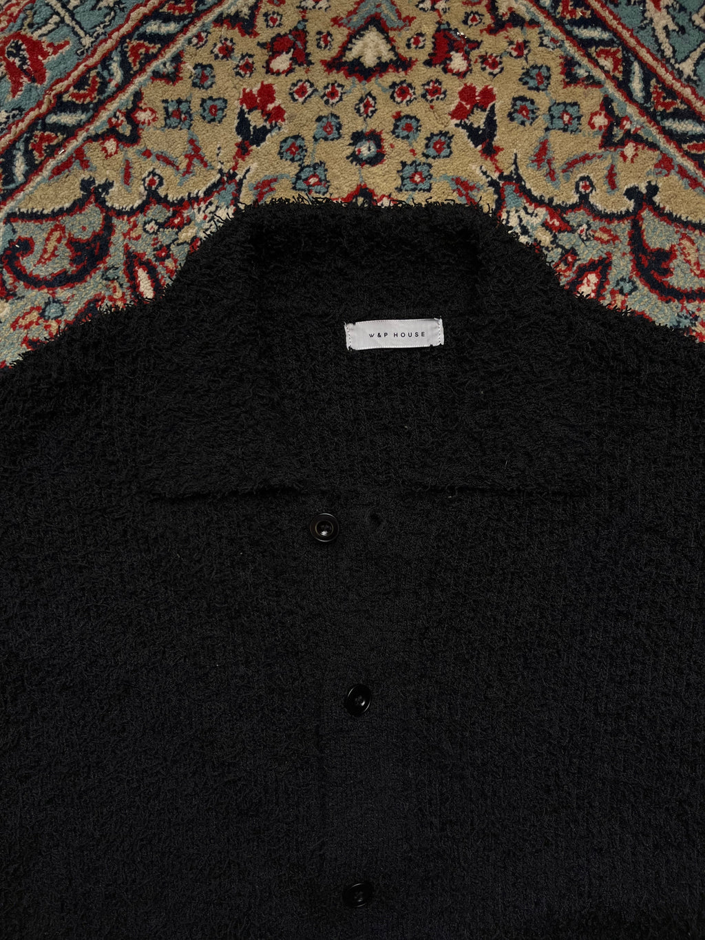 W&P HOUSE Black Shaggy Textured Boucle Knit Cardigan - XL