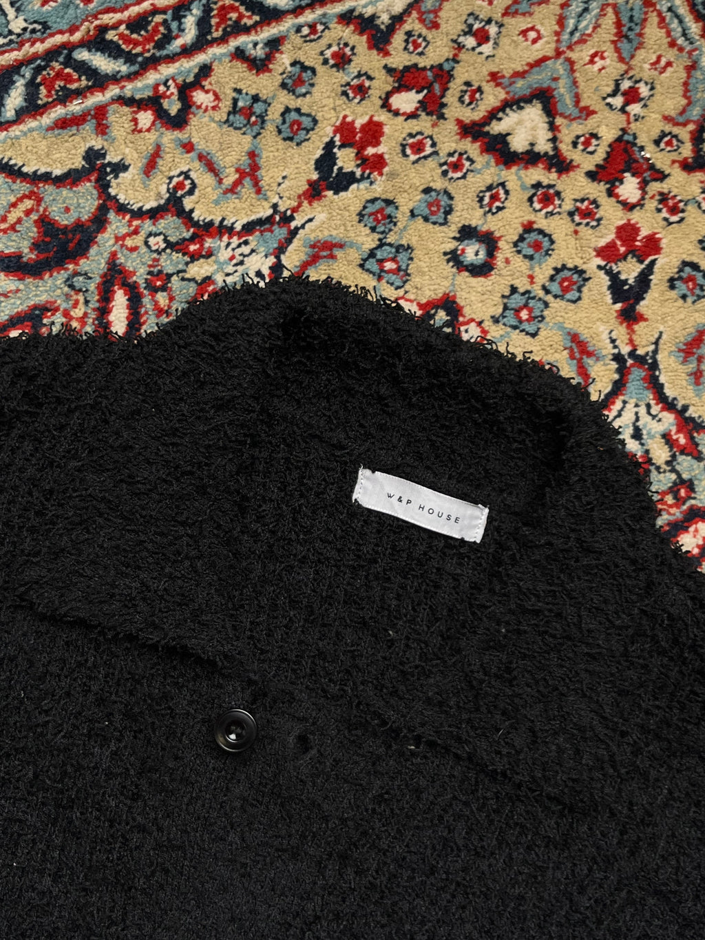W&P HOUSE Black Shaggy Textured Boucle Knit Cardigan - XL