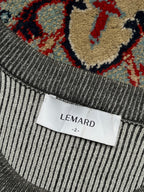 LEMARD Two Tone Charcoal Grey Ribbed Knit Crewneck Sweater - L
