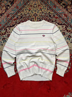 Vintage Adidas Originals Trefoil White Pastel Striped Knit Crewneck Sweater - M