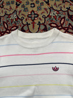 Vintage Adidas Originals Trefoil White Pastel Striped Knit Crewneck Sweater - M
