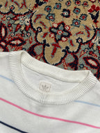 Vintage Adidas Originals Trefoil White Pastel Striped Knit Crewneck Sweater - M