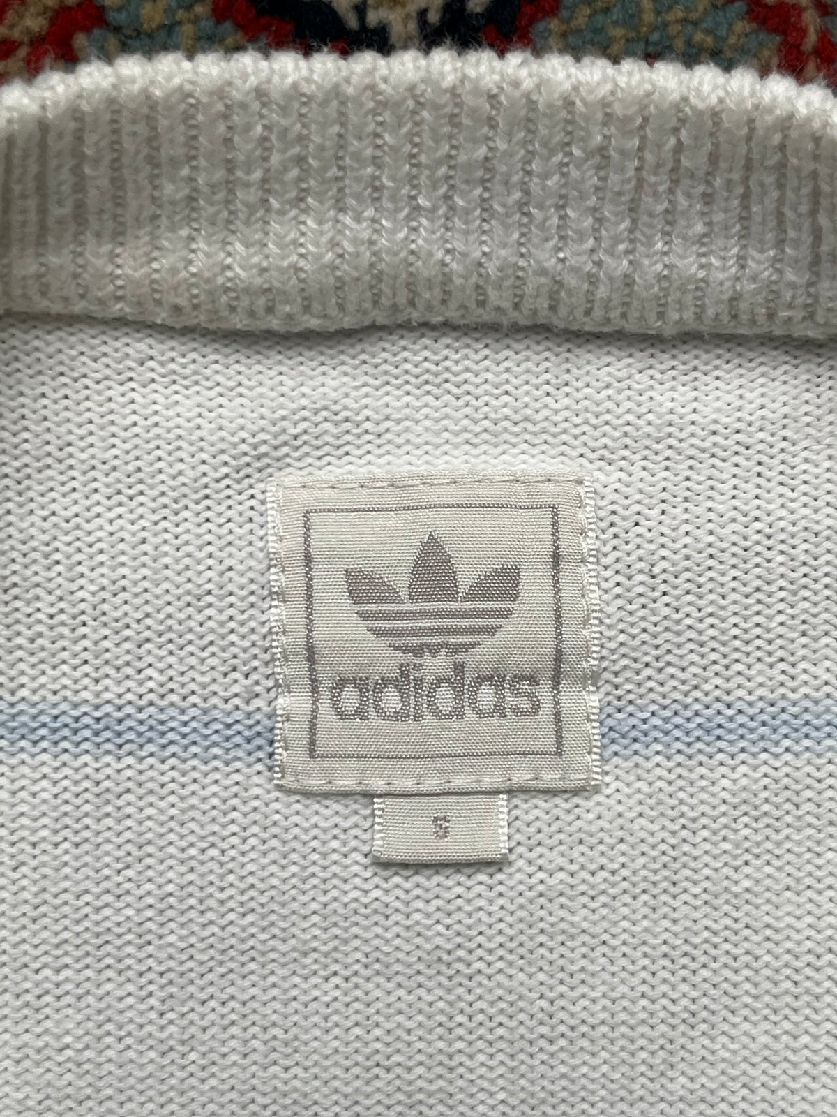 Vintage Adidas Originals Trefoil White Pastel Striped Knit Crewneck Sweater - M