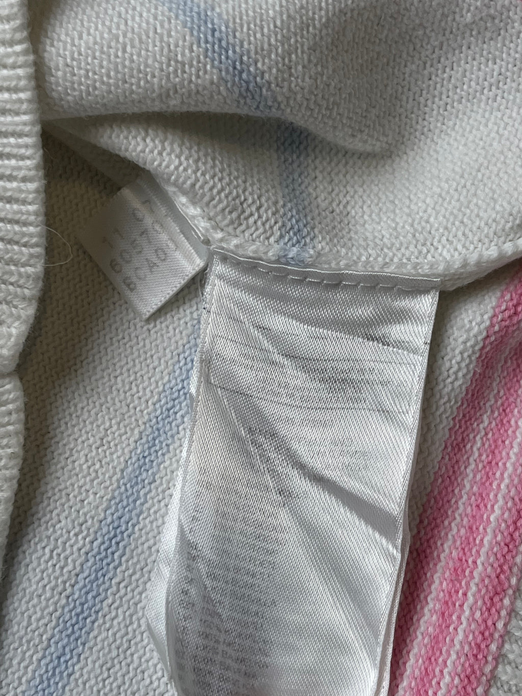 Vintage Adidas Originals Trefoil White Pastel Striped Knit Crewneck Sweater - M
