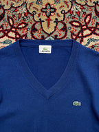 LACOSTE Royal Blue Wool V-Neck Classic Knit Sweater - M