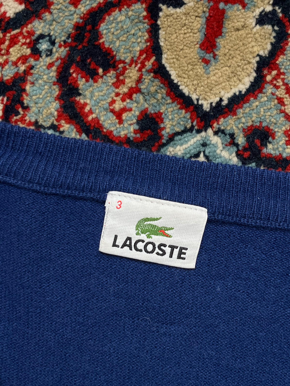 LACOSTE Royal Blue Wool V-Neck Classic Knit Sweater - M