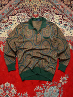 Vintage DANPOL Green Geometric Medallion Print Polo Collar Knit Sweater - M