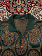 Vintage DANPOL Green Geometric Medallion Print Polo Collar Knit Sweater - M