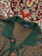 Vintage DANPOL Green Geometric Medallion Print Polo Collar Knit Sweater - M