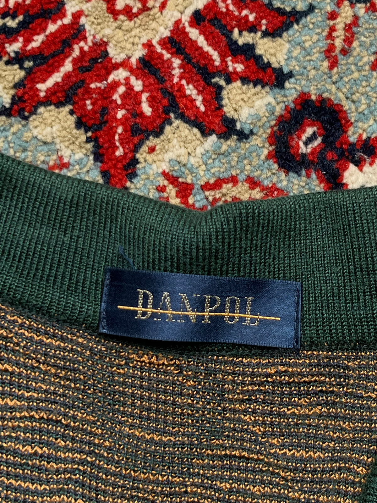 Vintage DANPOL Green Geometric Medallion Print Polo Collar Knit Sweater - M
