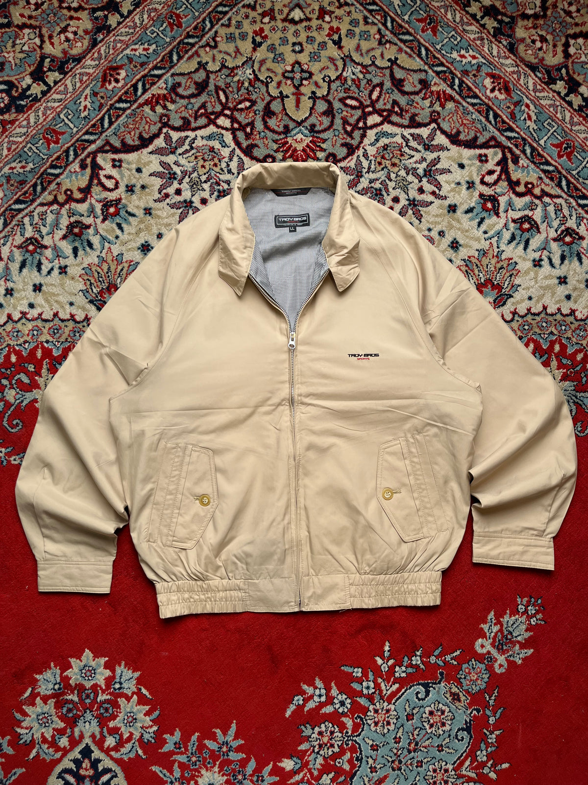 Vintage TROY BROS Beige Windbreaker Bomber Jacket - L