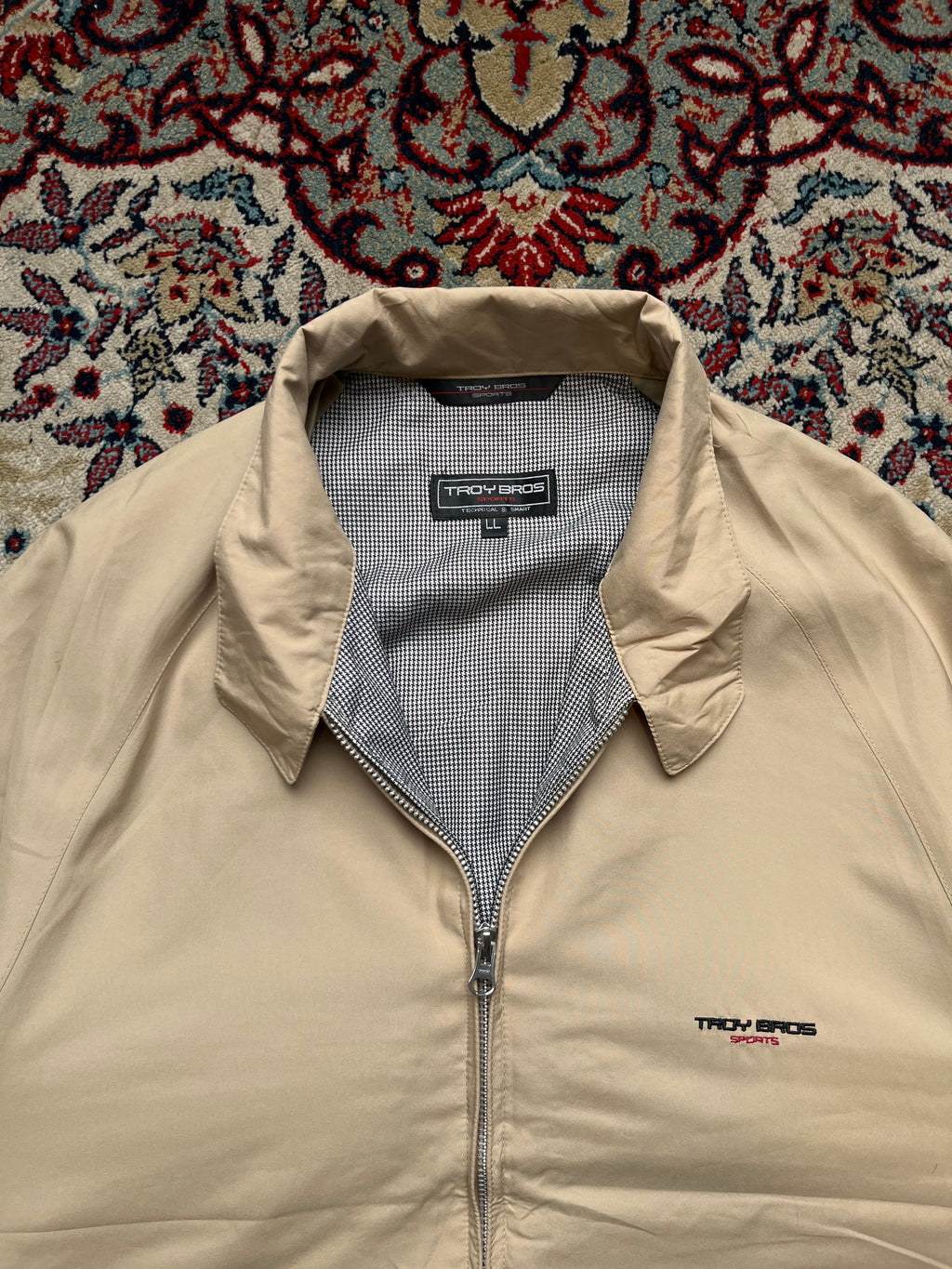 Vintage TROY BROS Beige Windbreaker Bomber Jacket - L