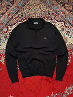 Vintage CROCODILE ORIGINAL Black Ribbed Polo Collar Knit Sweater - M