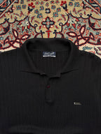 Vintage CROCODILE ORIGINAL Black Ribbed Polo Collar Knit Sweater - M