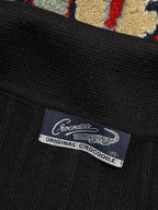 Vintage CROCODILE ORIGINAL Black Ribbed Polo Collar Knit Sweater - M