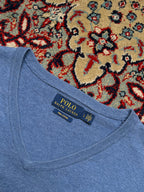 POLO RALPH LAUREN Light Blue Pima Cotton V-Neck Knit Sweater - M