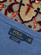POLO RALPH LAUREN Light Blue Pima Cotton V-Neck Knit Sweater - M