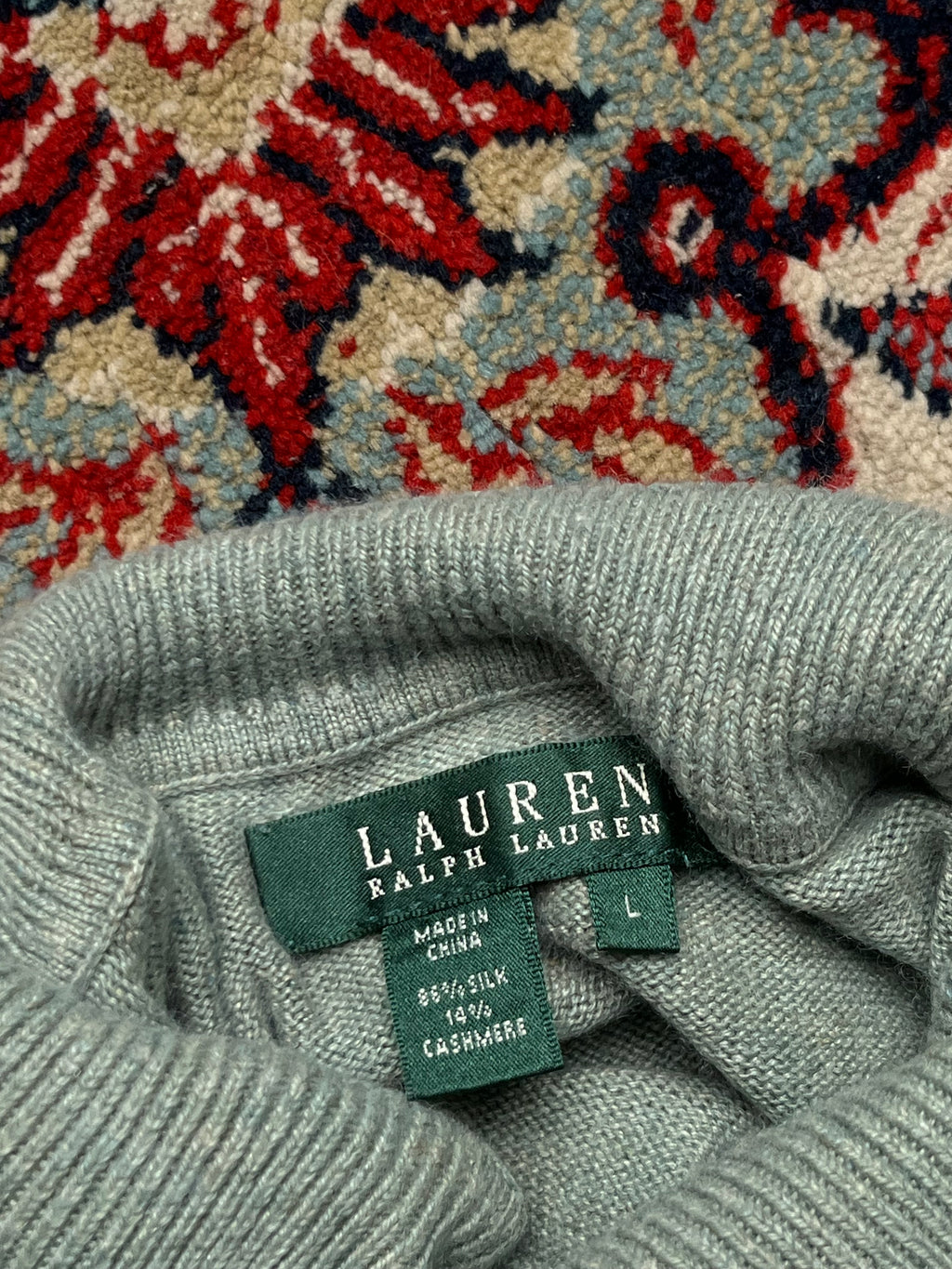 LAUREN RALPH LAUREN Women Sage Green Silk Cashmere Blend Turtleneck - L